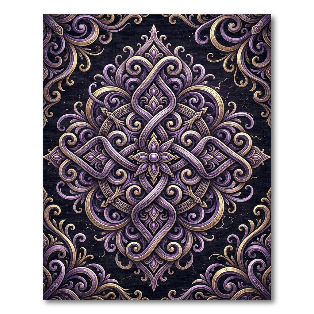 Ornate Amethyst Gold Swirl Medallion Rug