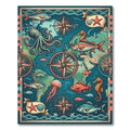Nautical Compass Sea Creature Marine Map Rug