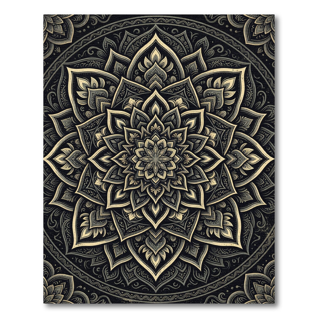 Sophisticated Charcoal and Gold Mandala Rug