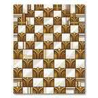 Gold White Art Deco Geometric Squares Rug