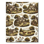 Country Farmhouse Scenic Village Scene Rug