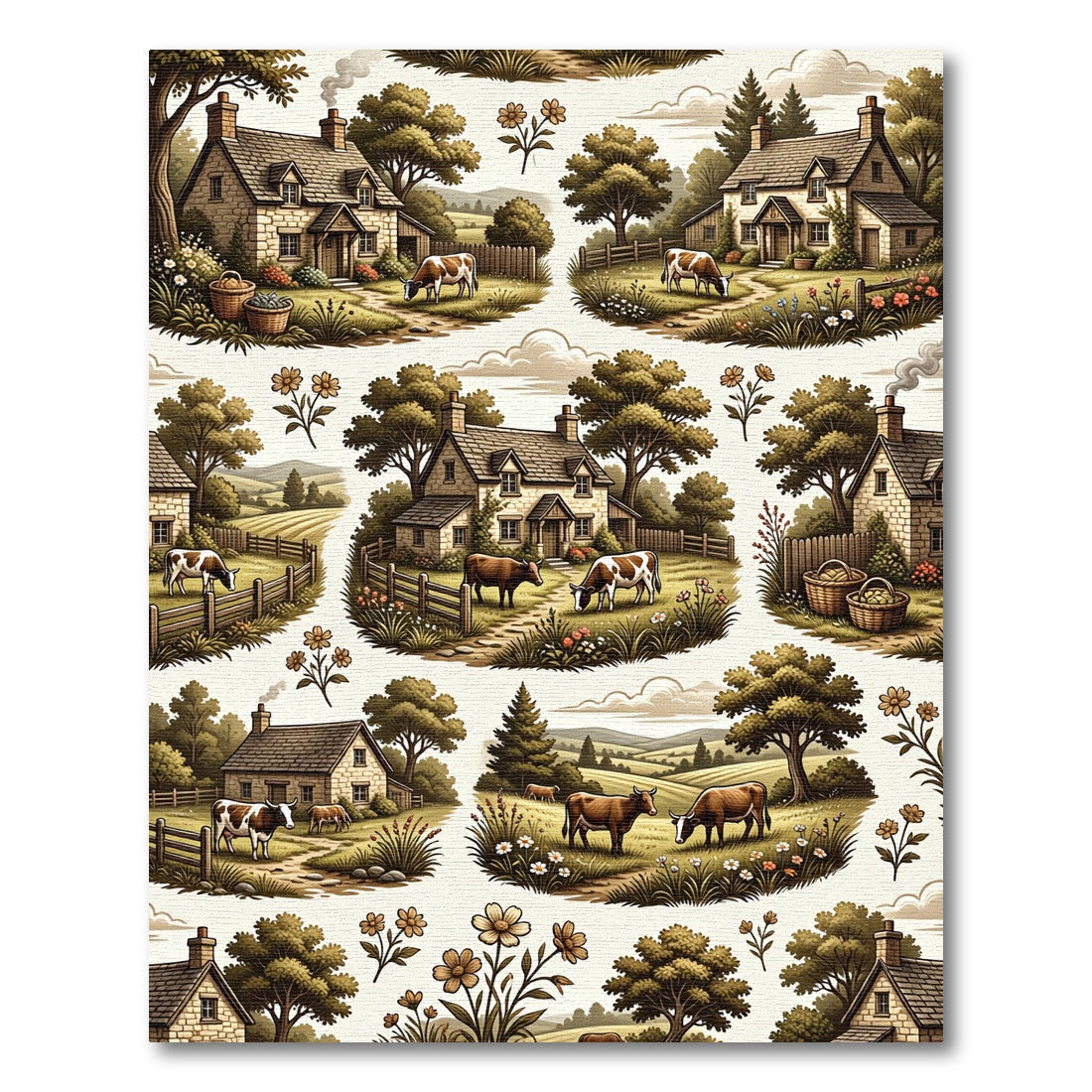 Country Farmhouse Scenic Village Scene Rug