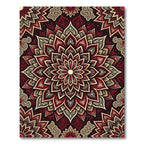 Deep Red Gold Floral Mandala Rug