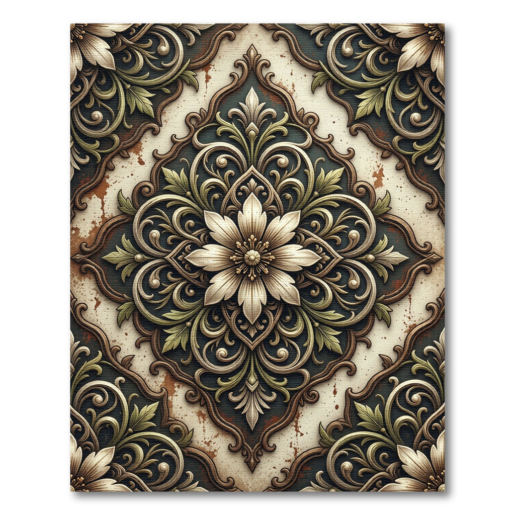Ornate Floral Medallion Earthy Scrollwork Rug