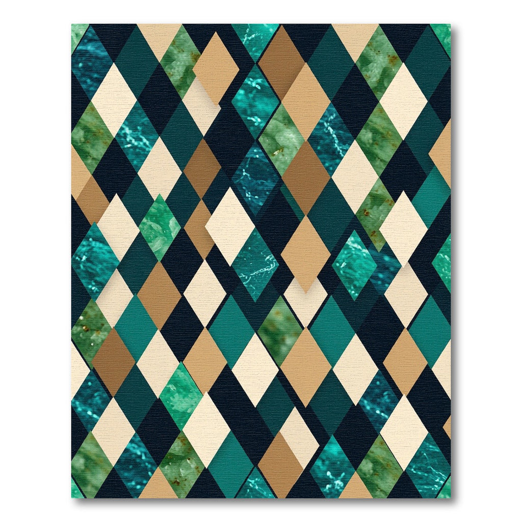 Teal and Gold Geometric Diamond Argyle Rug