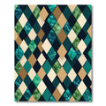 Teal and Gold Geometric Diamond Argyle Rug
