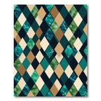 Teal and Gold Geometric Diamond Argyle Rug