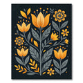 Modern Golden Floral Botanical Illustration Rug