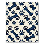Playful Navy Dog Paw Bone Illustration Rug