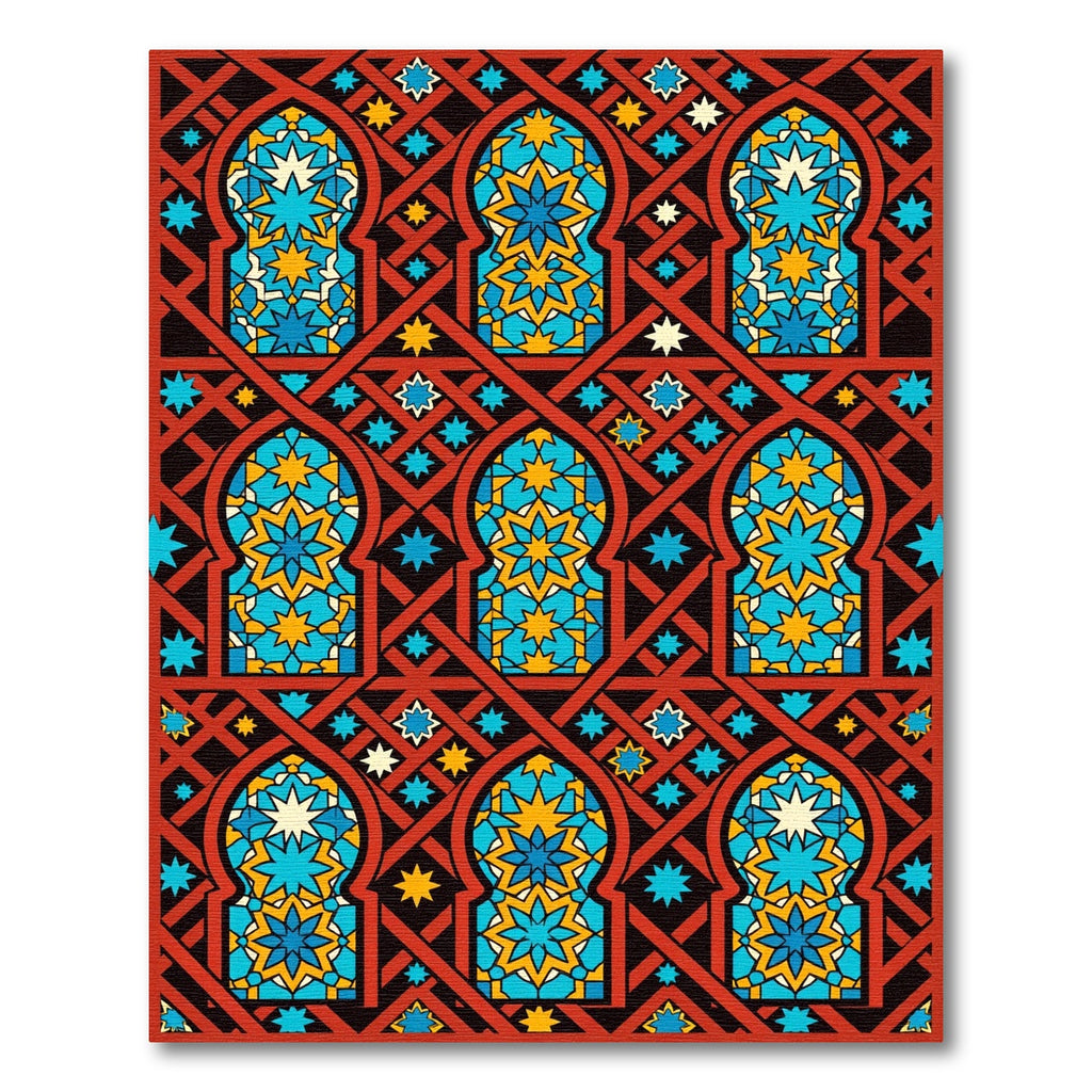 Red Sunburst Arabesque Geometric Rug