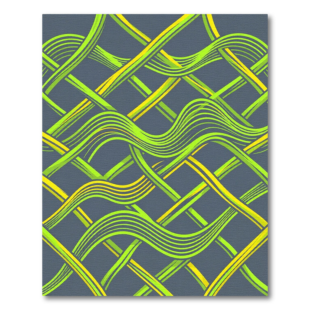 Vibrant Neon Lime Wavy Intersecting Lines Rug