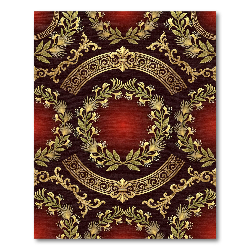 Ornate Crimson Gold Laurel Wreath Rug