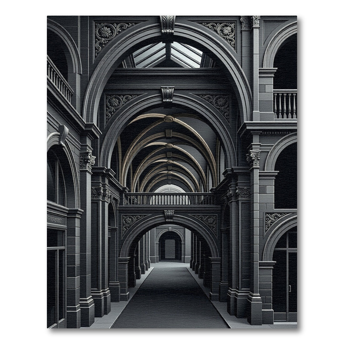 Dark Gray Classical Archway Corridor Rug