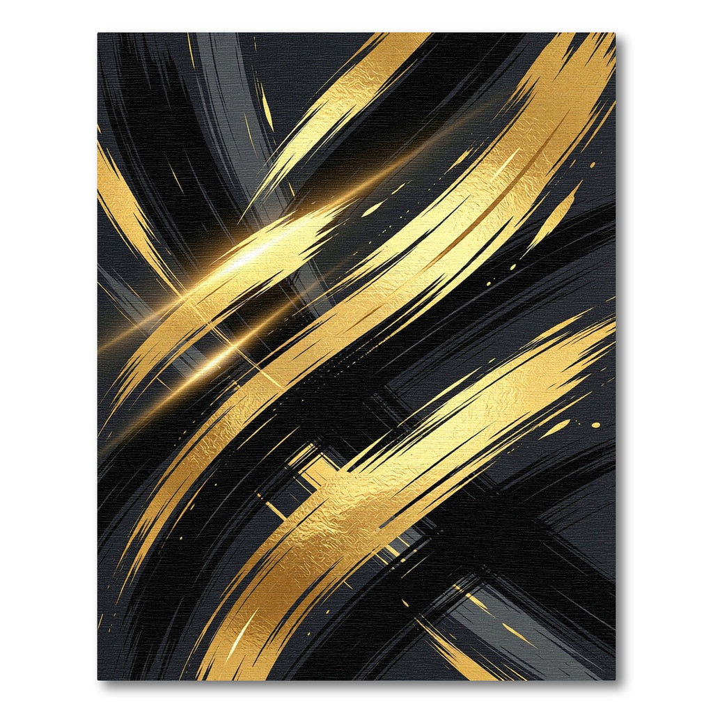 Black and Gold Abstract Brushstroke Rug