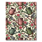 Vintage Gardening Tool and Rose Botanical Rug