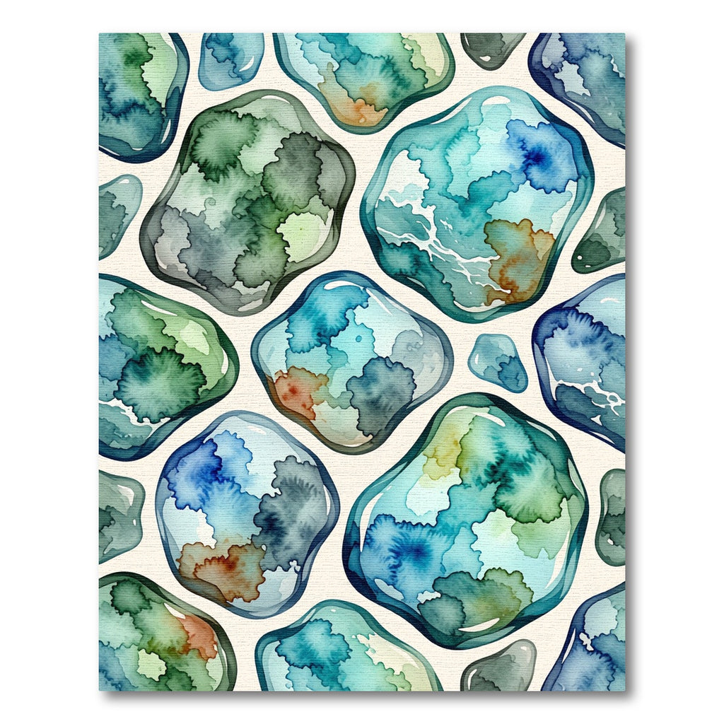 Watercolor Teal Coastal Pebble Abstract Rug