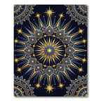 Celestial Gold and Navy Starburst Mandala Rug