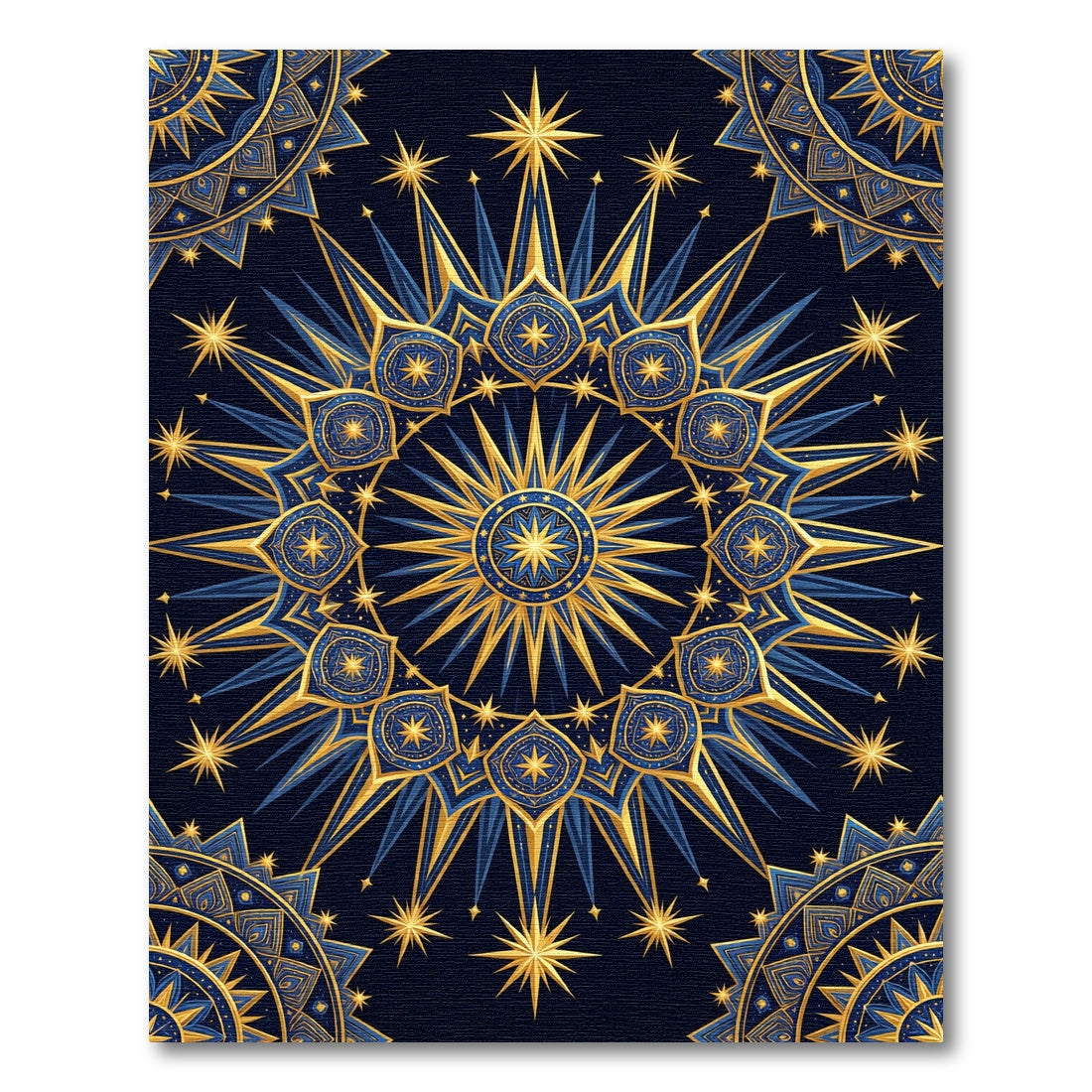 Celestial Gold and Navy Starburst Mandala Rug