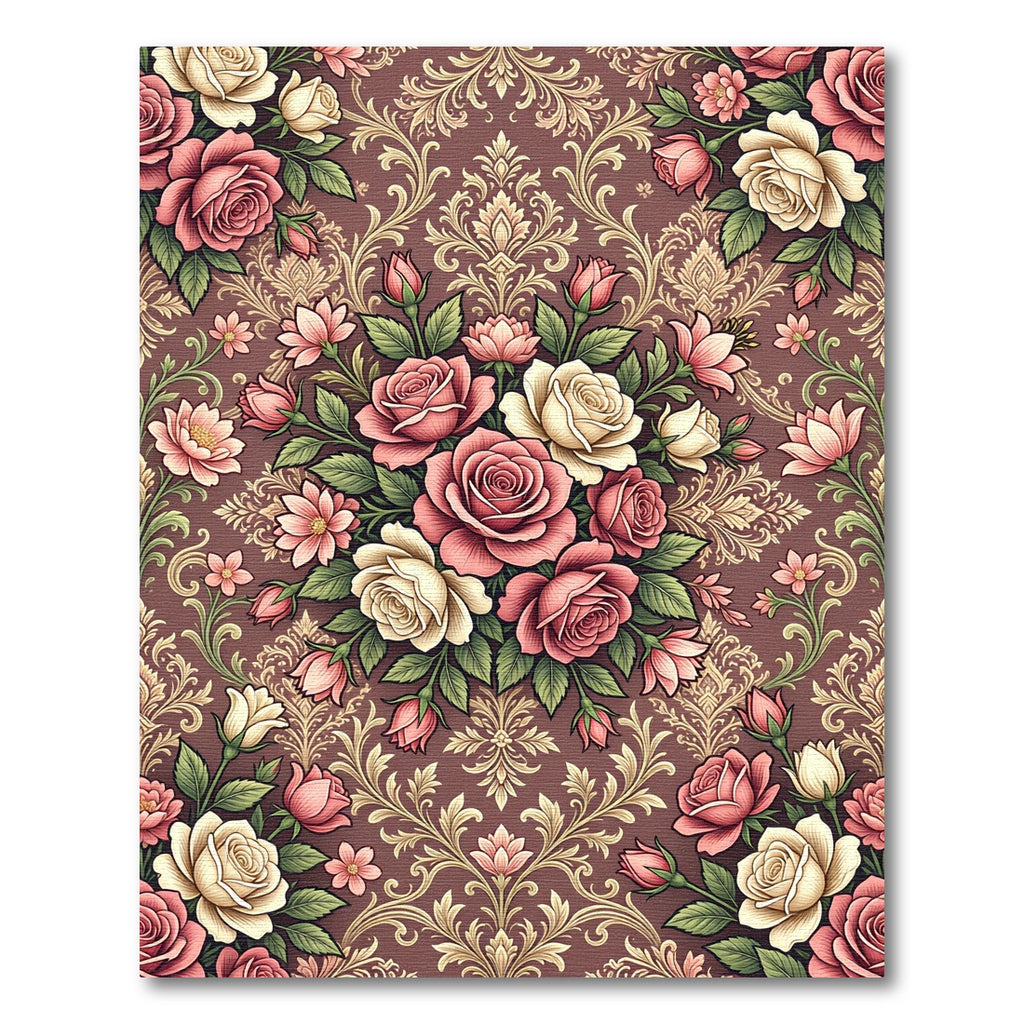 Romantic Pink Cream Rose Damask Rug