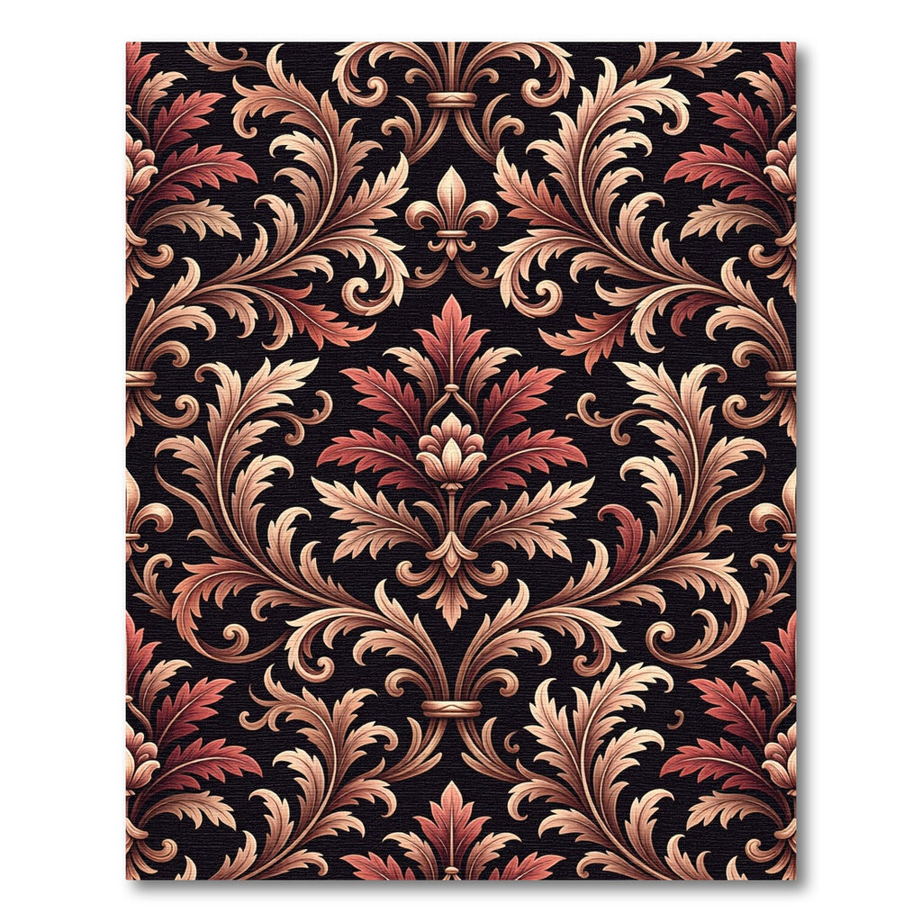 Ornate Terracotta Damask Foliage Scroll Rug