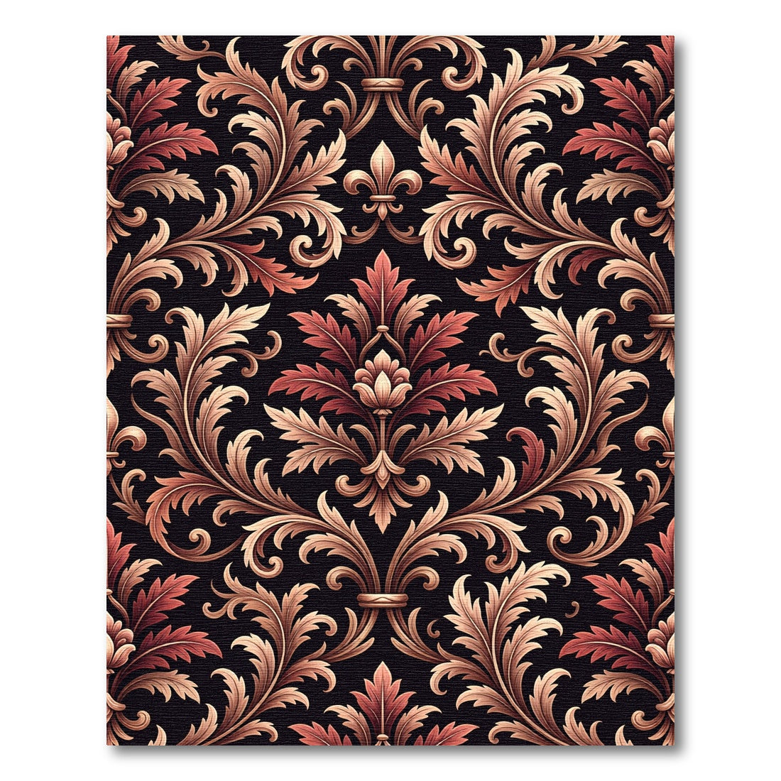 Ornate Terracotta Damask Foliage Scroll Rug