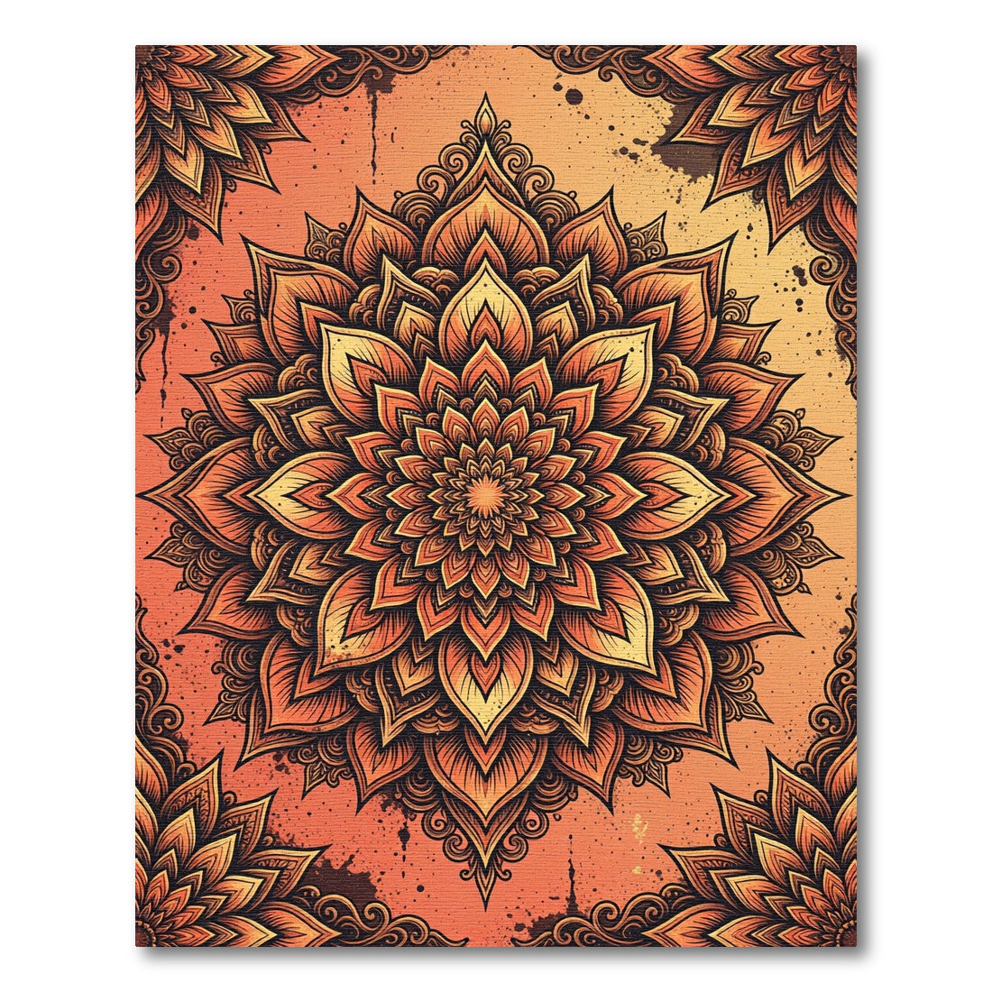 Sunset Orange Floral Lotus Mandala Rug