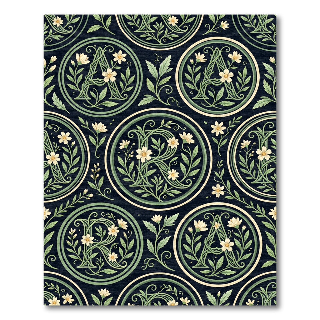 Botanical Monogram Floral Sage Cream Area Rug