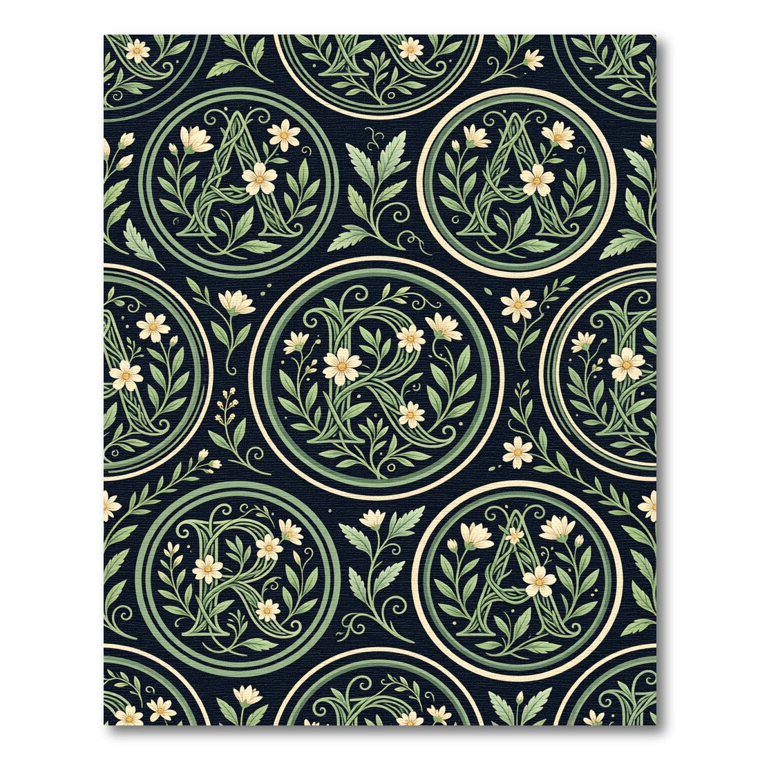 Botanical Monogram Floral Sage Cream Area Rug