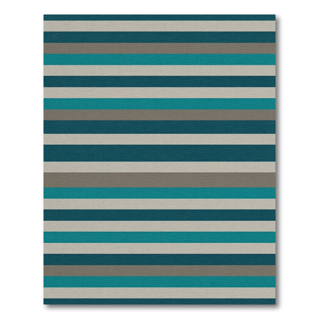 Coastal Teal Gray White Stripe Arrangement Rug