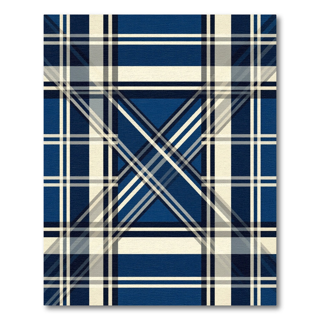 Contemporary Navy and Cream Plaid Rug