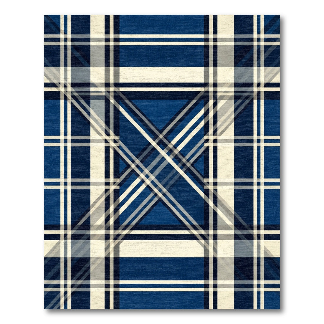 Contemporary Navy and Cream Plaid Rug