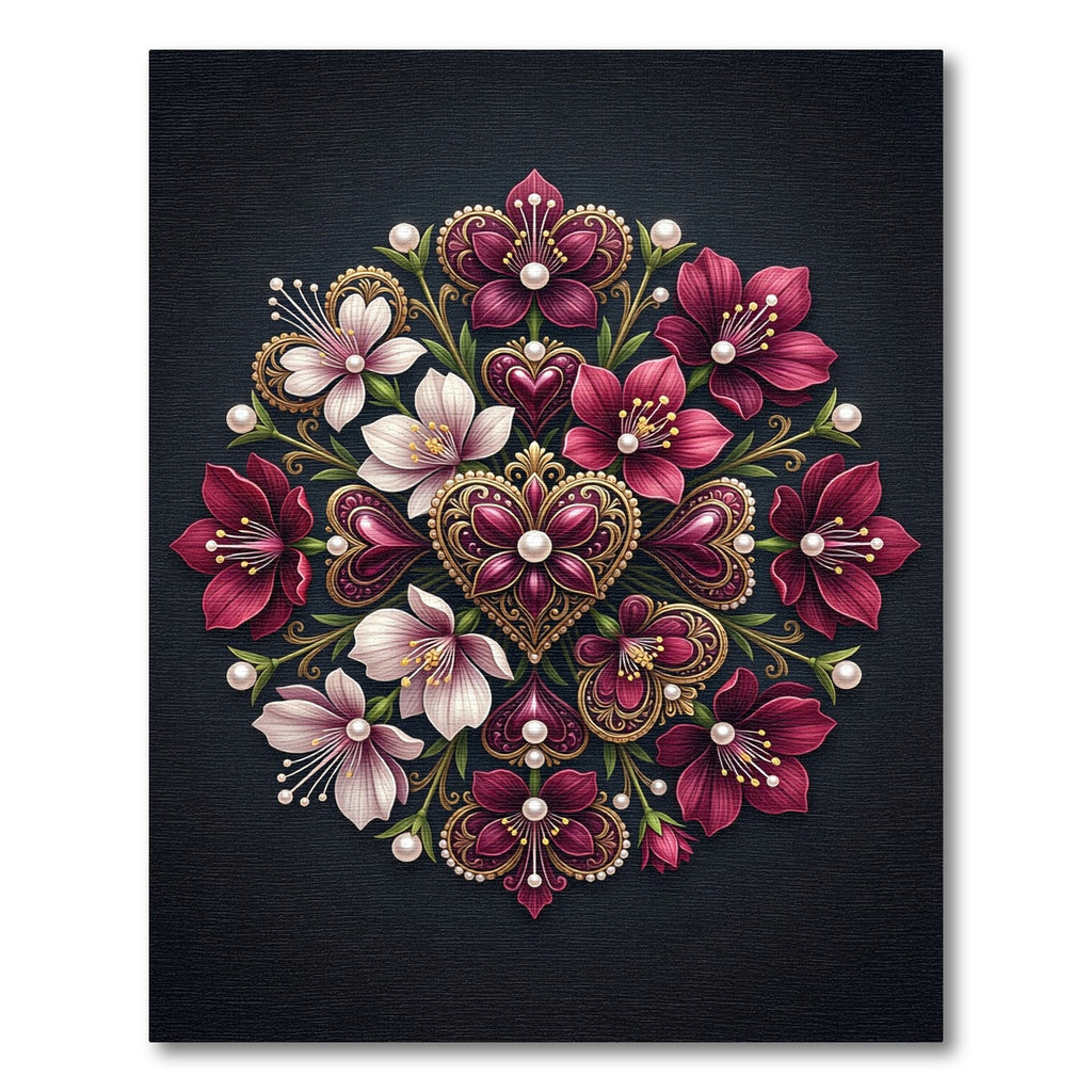 Rich Crimson Pearl Floral Medallion Rug