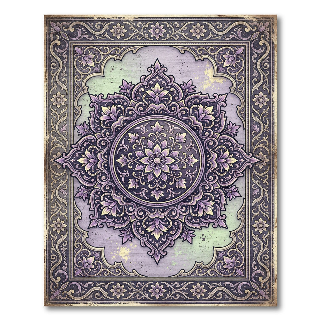 Ornate Lavender Floral Mandala Art Rug