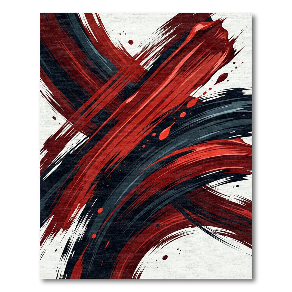 Bold Crimson and Obsidian Abstract Brushstrokes Rug