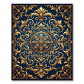 Royal Navy Gold Ornate Scroll Medallion Rug