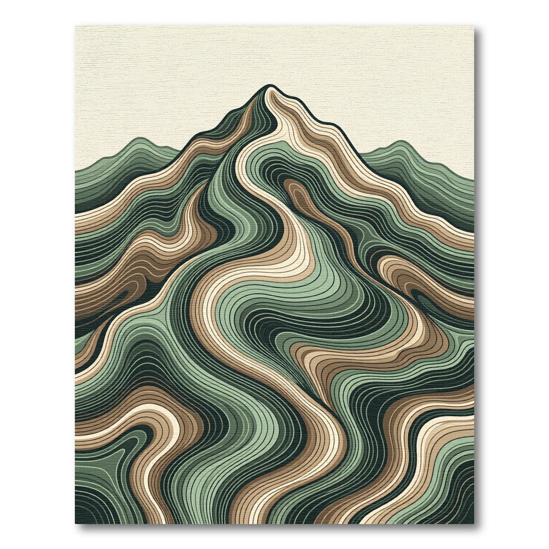 Earthy Green Wavy Mountain Landscape Rug