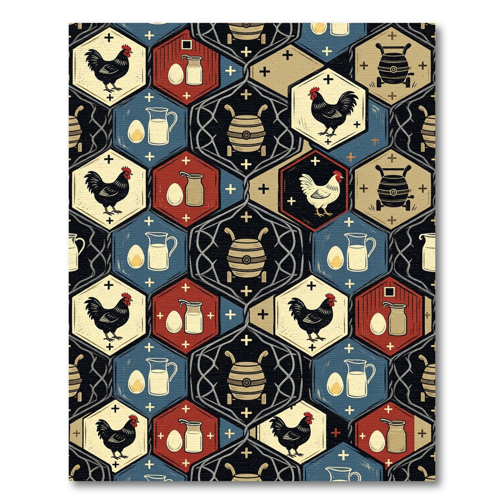 Rustic Farmhouse Hexagon Rooster Milk Jug Rug