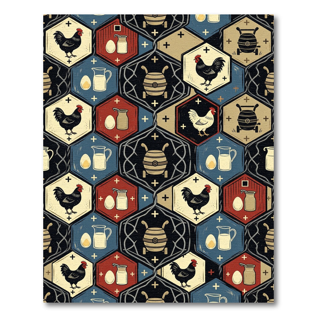 Rustic Farmhouse Hexagon Rooster Milk Jug Rug