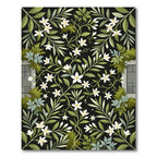 Black Floral Vine Garden Rug