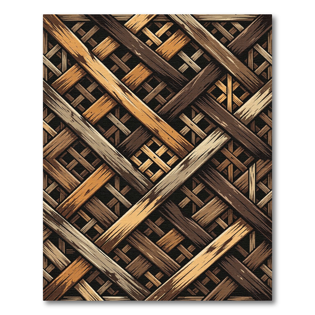 Earthy Woven Wooden Lattice Texture Rug