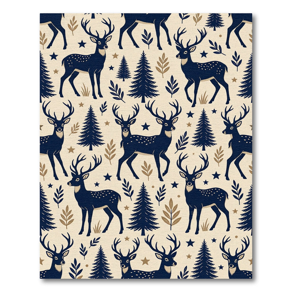 Midnight Navy Forest Deer Woodland Rug