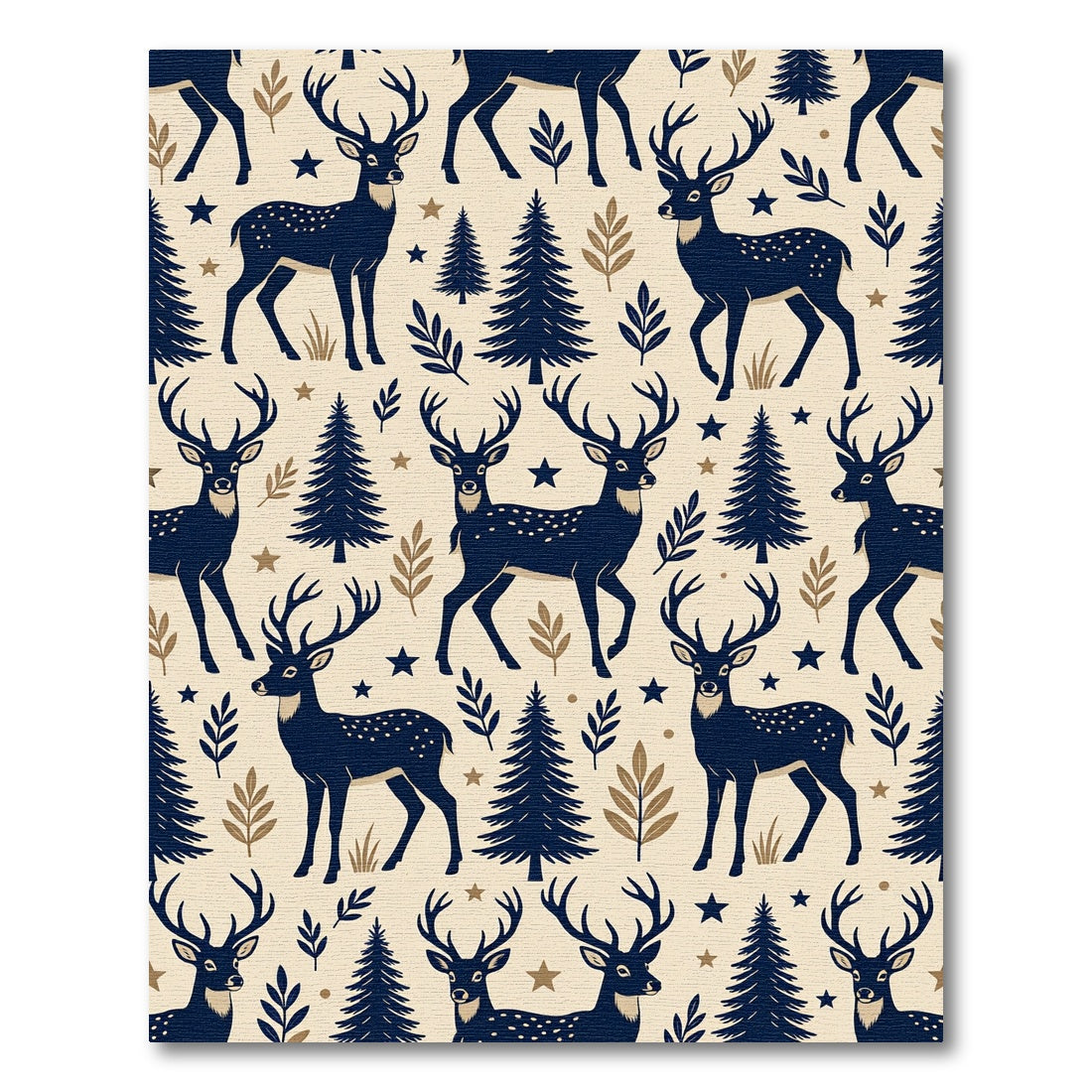 Midnight Navy Forest Deer Woodland Rug