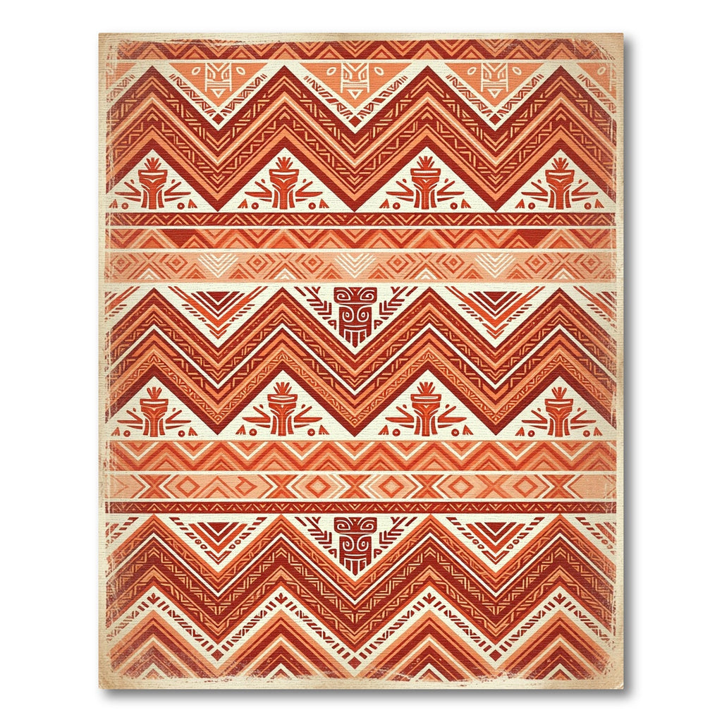 Earthy Terracotta Geometric Tribal Chevron Rug