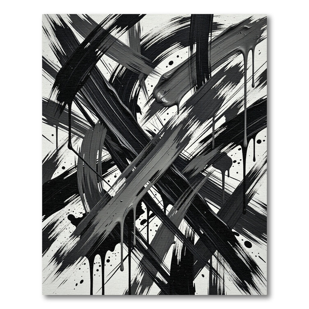 Dynamic Black Paint Drip Brushstrokes Rug
