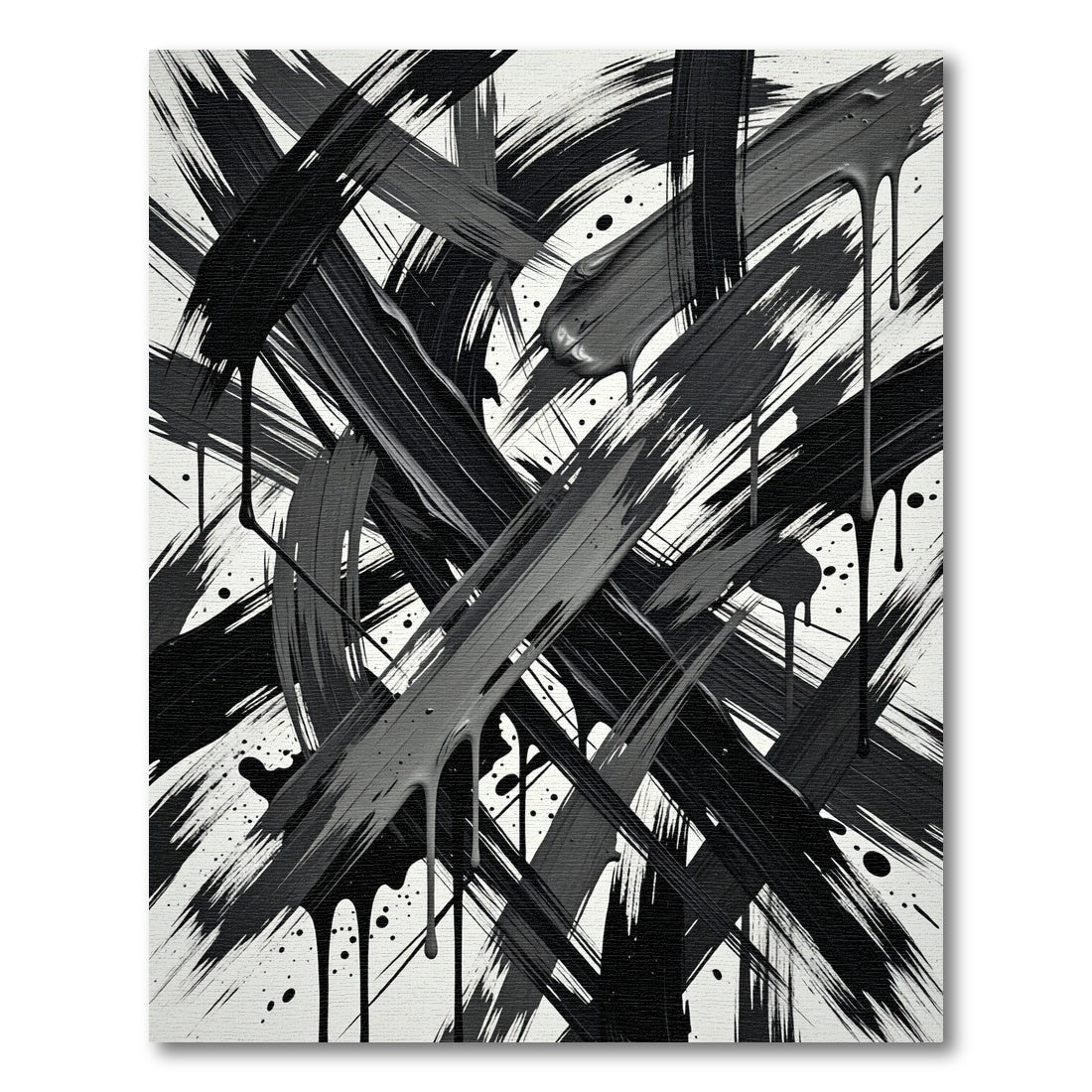 Dynamic Black Paint Drip Brushstrokes Rug