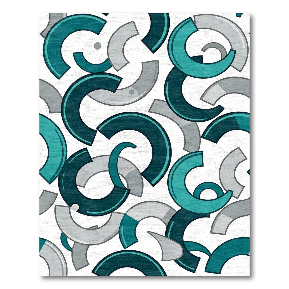 Teal Gray Abstract Curve Composition Rug