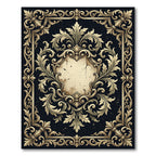 Ornate Gold Filigree Scroll Dark Frame Rug