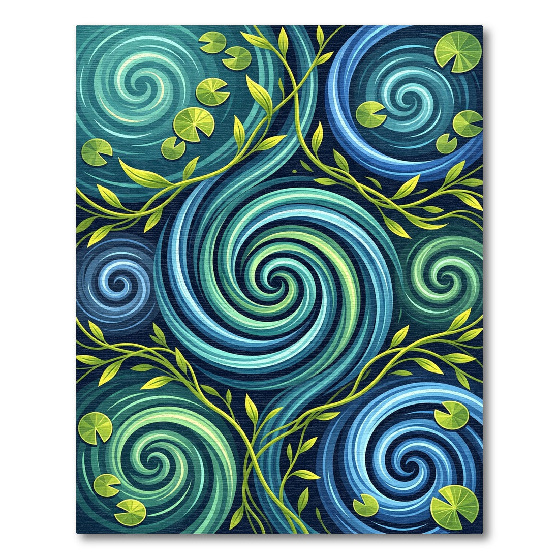 Verdant Aquatic Swirl Water Lily Rug