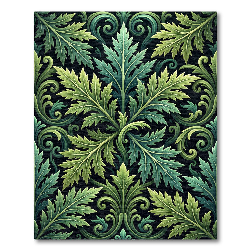 Emerald Botanical Scroll Leaf Art Rug
