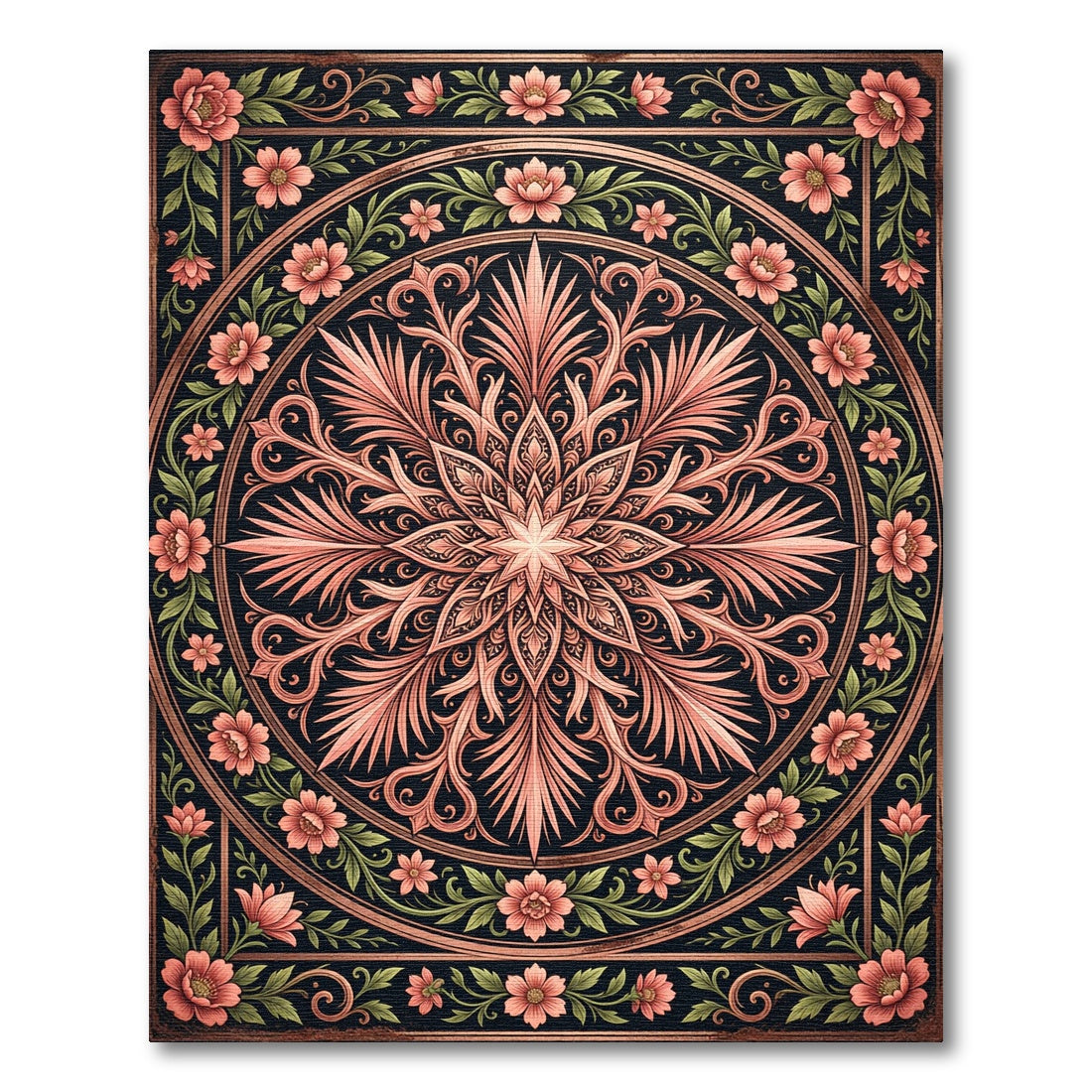 Elegant Peach Floral Mandala Medallion Rug
